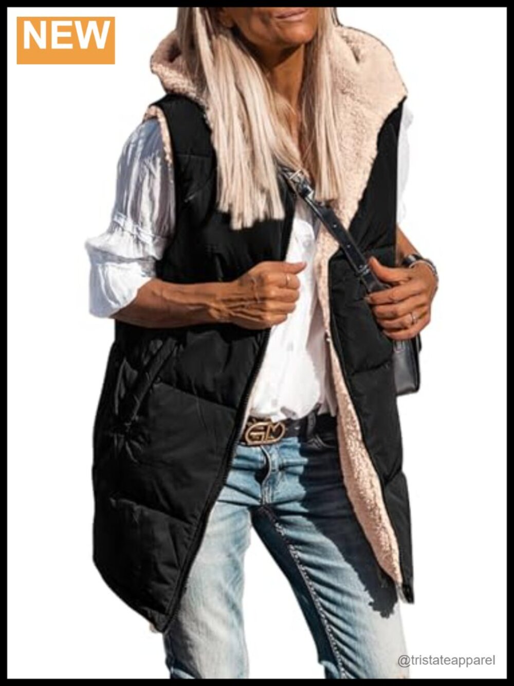PRETTYGARDEN Women's Reversible Fleece Long Vest Hooded Zip-Up Winter Outerwear